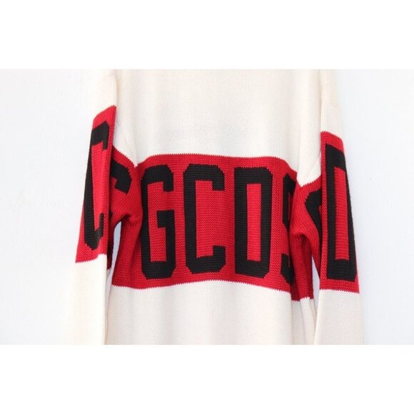 GCDS Unisex Large Ivory Off-White Band Sweatshirt Logo Stripe Knit Sweater $560 - Picture 11 of 11
